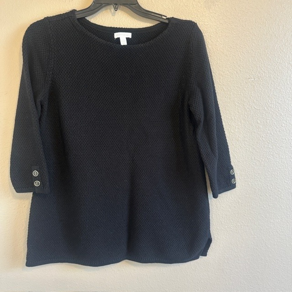 Charter Club Women's Waffle Knit Black Tunic 3/4‎ Sleeve Sweater Size LG